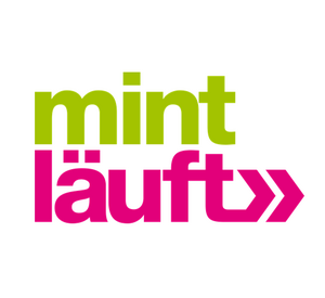 Logo: "mint" in grün, darunter "läuft" in pink