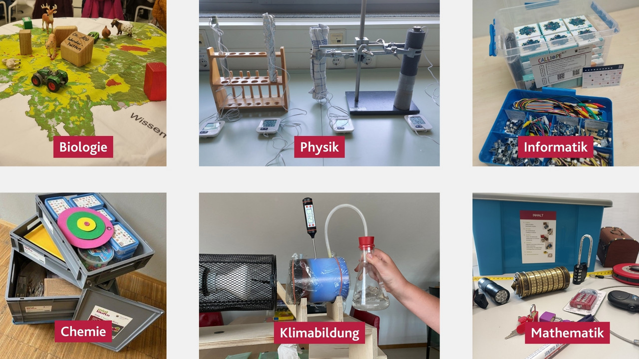 MINT-Sets für die Themen Biologie, Physik, Informatik, Chemie, Klimabildung und Mathematik. 